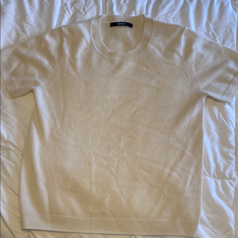 Quince Cashmere Short Sleeve Cream Sweater